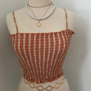 Ruched Orange and White Cropped Tank